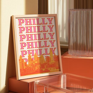 Philadelphia Skyline Druck Philly Wand Kunst Pink und Orange Pennsylvania Poster (Digitaler Download) Bild 5