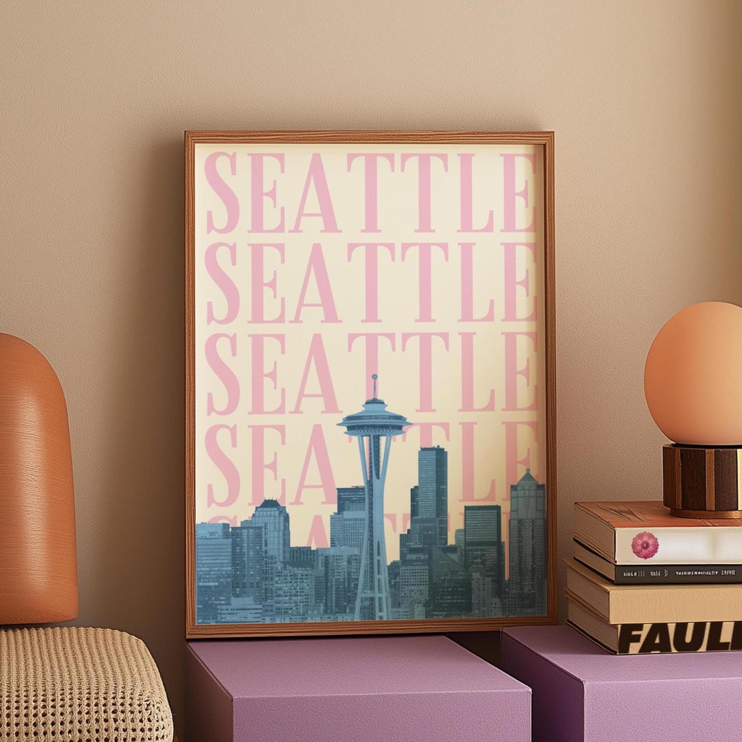 Seattle Sign Cute Seattle Washington Print Digital Download Blue Pink Seattle Skyline ...