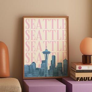 Setaball Washington Druck Digitaler Download Blau Rosa Flamingo Skyline Poster Preppy Wohnheim Dekor Girly WA Reise Drucke niedlich druckbare Kunstwerk
