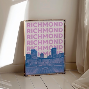 Richmond VA Print Digital Download Virginia Travel Poster Pink Preppy Richmond Skyline Art Retro Printable Virginia Dorm Decor Girly Artwork