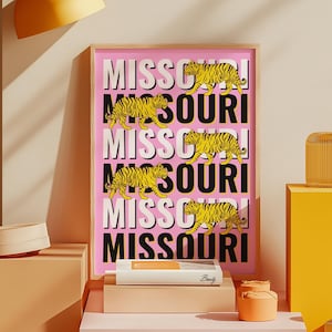 Impression rose Missouri en téléchargement numérique abstrait tigre affiche Columbia MO art mural dortoir preppy décor imprimés Girly oeuvre typographie Missouri
