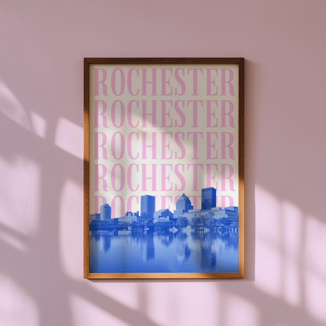 Rochester NY Print Blue & Pink New York Wall Art Rochester City Skyline ...