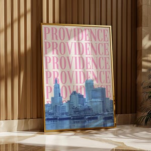 Providence Wall Art Print Digital Download Rhode Island Travel Poster Providence RI Skyline Pink Blue Providence Dorm Decor Preppy Artwork