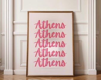 Pink Athens GA Print Digital Download Georgia Wall Art Preppy GA Typography Poster Girly Georgia Dorm Decor Athens Georgia Printable Artwork