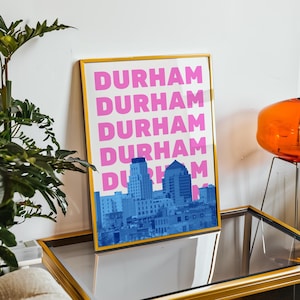 Durham Print Digital Download Durham North Carolina Wall Art Printable Durham NC Skyline Artwork Pink Blue Dorm Decor Preppy Durham Poster