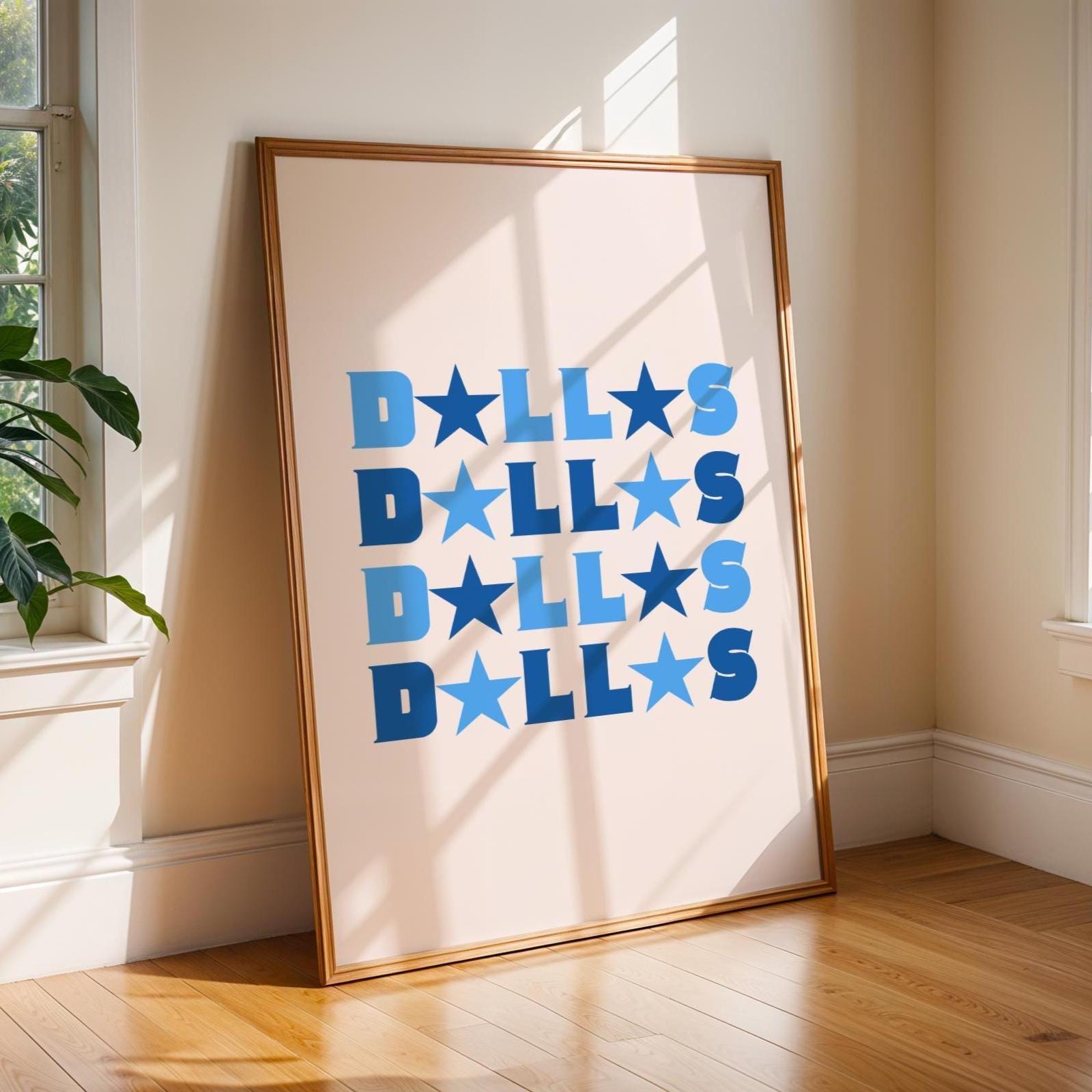Blue Dallas Texas Wall Art Print Digital Download Dallas Typography Poster Trendy Dallas TX Wall Decor Abstract Texas Printable Artwork