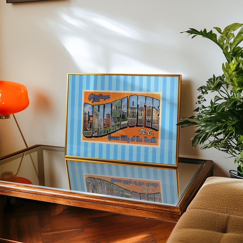 Blue Charlotte NC Print North Carolina Wall Art of The Queen City (Digital Download) image 4