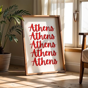 Athen Georgien Kunstdruck Digital Download Typografie Poster Schwarz Rot Athen Dekor Preppy Wandkunst Trendy Wohnheim Dekor Athen GA Printable