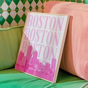 Pink Boston Wall Art Digital Download Massachusetts Travel Poster Boston Skyline Print Preppy Dorm Decor  Girly Boston MA Printable Artwork