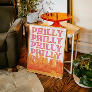 Philadelphia Skyline Druck Philly Wand Kunst Pink und Orange Pennsylvania Poster (Digitaler Download) Bild 4