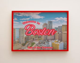 Retro Boston Skyline Print Massachusetts Wall Art New England Artwork (Digital Download)