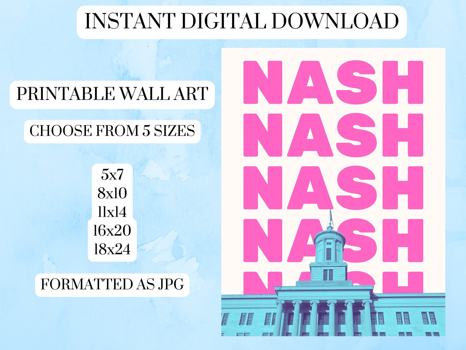 Nashville Print Nashville Wall Art Tennessee Wall Art Etsy