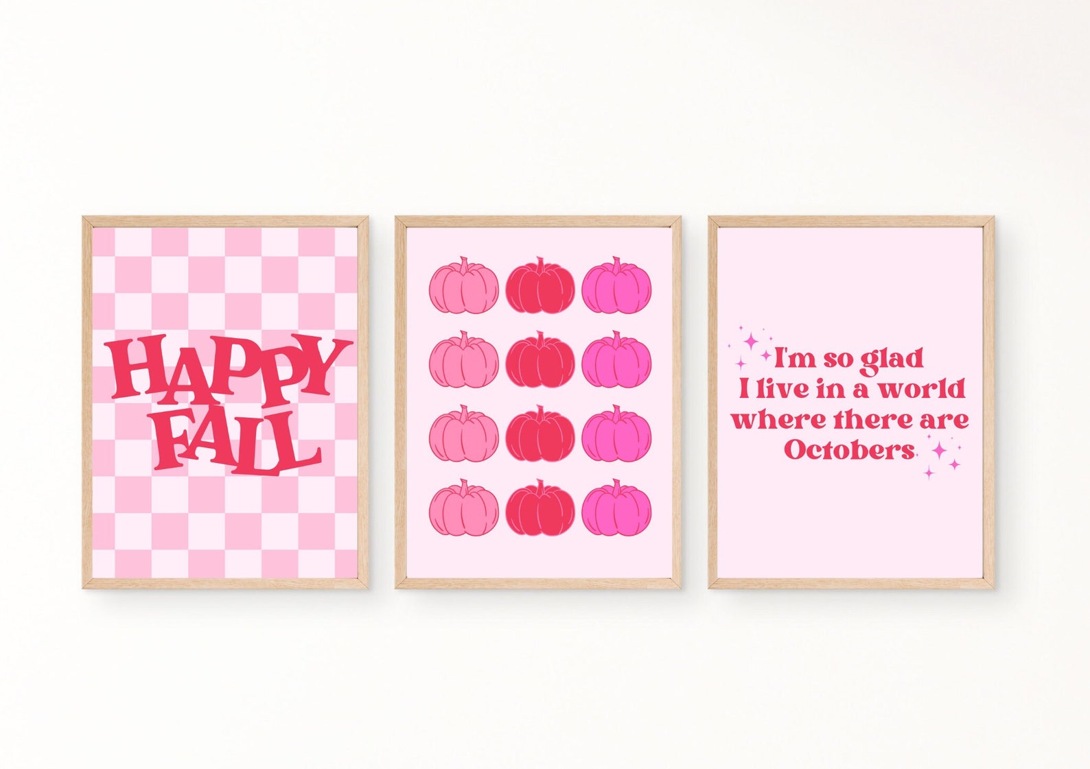 Pink Fall Decor Retro Fall Print Bundle Pink Autumn Decor Etsy
