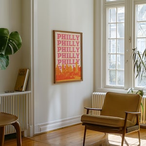 Philadelphia Skyline Druck Philly Wand Kunst Pink und Orange Pennsylvania Poster (Digitaler Download) Bild 6