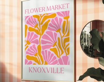 Pink Knoxville Tennessee Print Orange and Pink Flower Market Poster Cute Tennessee Dorm Decor Preppy Knoxville TN Wall Art Digital Download