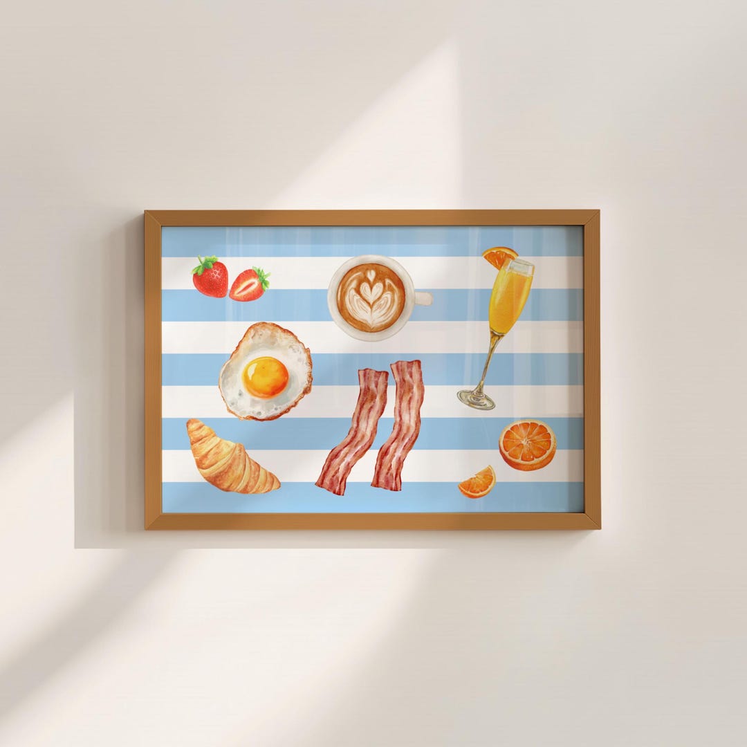 Breakfast Print Brunch Print Breakfast Food Wall Art Blue Kitchen Poster Retro Coffee ...