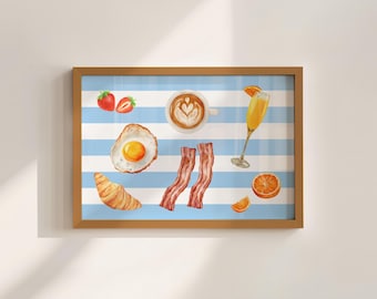 Brunch Art Print Colorful Breakfast Poster Retro Foodie Wall Decor (Digital Download)