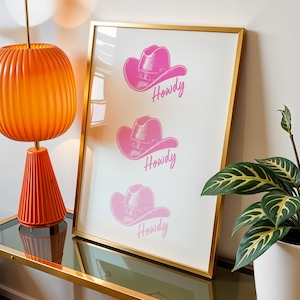 Cowgirl Wall Art Print Pink Howdy Poster Coastal Cowgirl Aesthetic Girly Cowgirl Hat Printable Chic Western Dorm Decor Digital Download