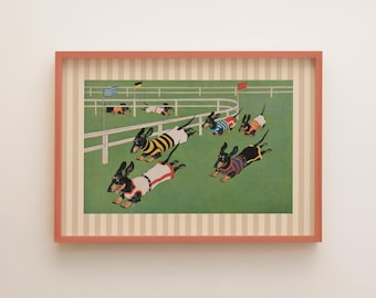 Monkey Riding Dachshund Art Print, Monkey and Dog Art, Whimsical