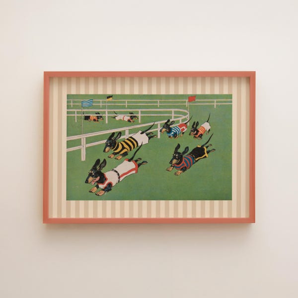 Vintage Dachshund Wall Art Racing Wiener Dogs Print Boy Nursery Decor Sports Playroom Artwork (Digital Download)