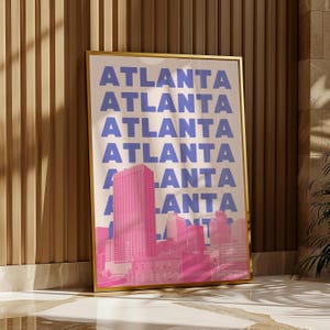 Atlanta Print Digital Download Pink Purple Atlanta Wall Art Preppy Georgia Travel Poster ATL Skyline Printable Girly Atlanta Georgia Artwork