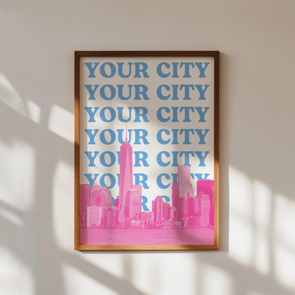 Custom City Art Print Skyline Travel Poster Hometown Wall Decor (Digital Download)