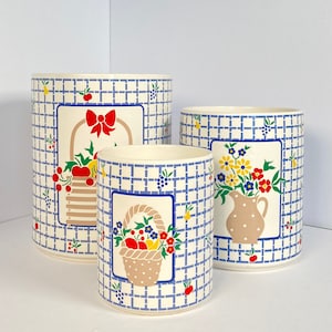 Set of 3 Vintage Ceramic Kitchen Canisters Made in Japan