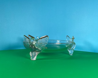 Jeanette Glass Gold Trimmed Eagle Bowl - Birds in Flight - 7 Inch Bowl