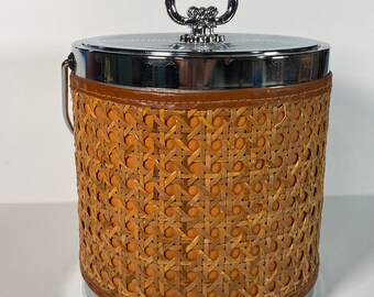 Vintage Double Wall Ice Bucket, Rattan pattern