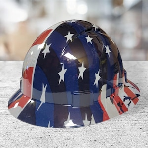 American  Flag Full Brim Fiberglass Hydro Dipped Hard Hat ( Free Shipping)