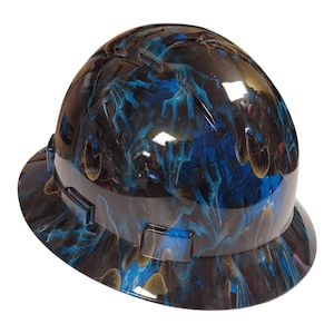 Blue Skulls Hydro Dipped Hard Hat: Full Brim, ANSI Z89.1