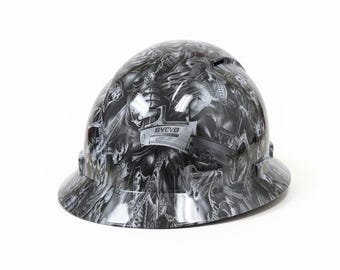 Black Skulls Dipped Full Brim Hard Hat:  Cooling System ANSI Z89.1