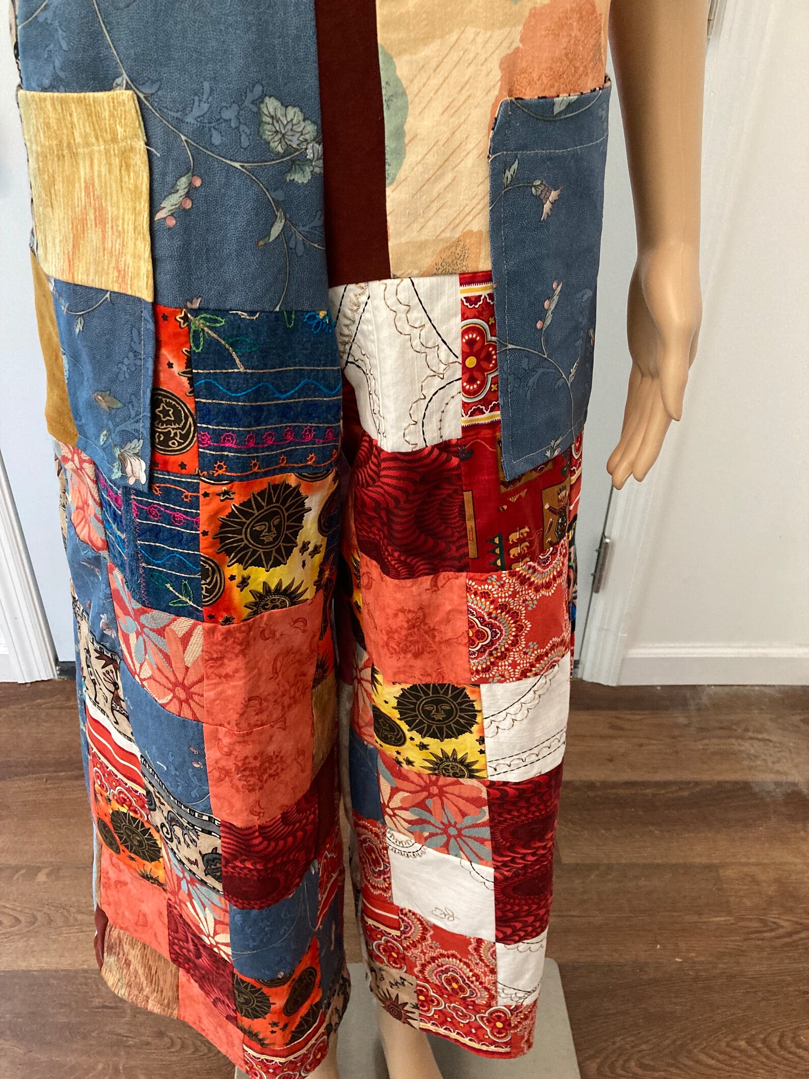 POL Olive Stripe Denim Patchwork Overalls main image 1