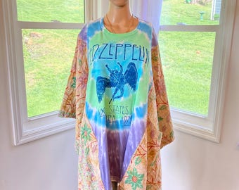 Led Zeppelin United States 1977 Tour Inspired Kantha T Shirt Poncho Top