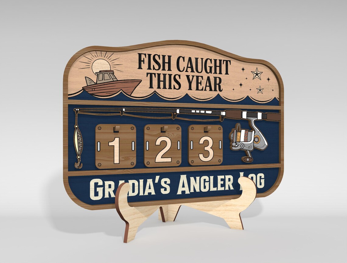 Fish Caught This Year Tracker Sign SVG, Personalized Angler Log Counter ...