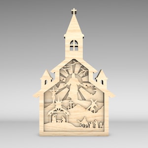 Scène d'église multicouche Jésus histoire Art SVG, svg du jour de Pâques, il est ressuscité scène Art svg, pièce d'art 6 couches pour Glowforge, fichiers découpés au laser