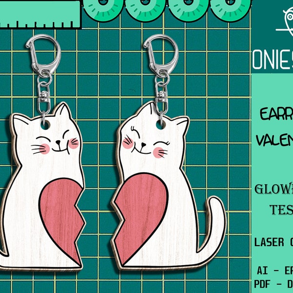 Valentine Cats Keychain Svg, Gift for Her, Valentine Gift, Valentine Keychain Svg, Couple Cats svg, Keychain Laser file,Glowforge SVG Files