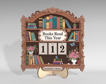Vintage Books Read Tracker SVG, Ornate Bookshelf Reading Count Sign Laser Cut File, Personalized Library Decor SVG, Glowforge xTool Cut File