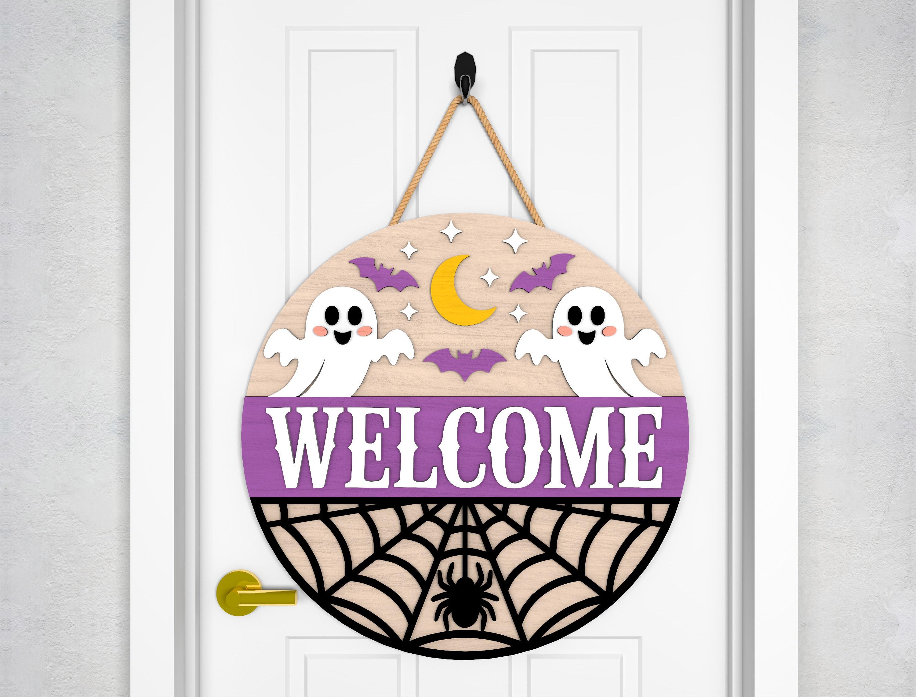 Halloween Door Hanger SVG Bundle, Funny Welcome Sign Laser Cut Files ...