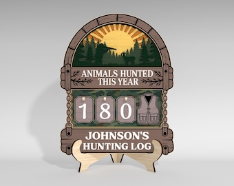 Animals Hunted This Year Tracker Sign SVG, Personalized Hunting Log Laser Cut File, Rustic Outdoor Decor, Glowforge xTool Cut File