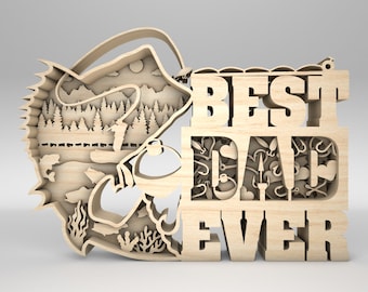 May include: Wooden cutout of a fish with a fishing scene inside and the words "BEST DAD EVER" with fishing-themed cutouts inside the letters.