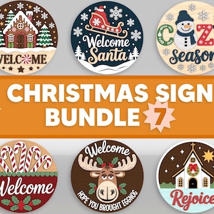 Christmas Door Hanger SVG Bundle, Welcome, Rejoice & Cozy Winter Door Sign Laser Cut Files, Christmas Decor svg, Glowforge svg files