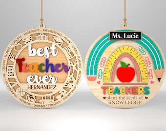 Personalized Best Teacher Ever Ornaments Svg,Gift for Teacher,Teacher Ornament Laser cut file,Teacher Appreciation Day,Glowforge SVG Files