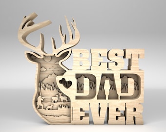 Multilayer Best Dad Ever Scene Art SVG, Hunting Dad svg, Hunting scene svg,Gift for Dad, Fathers Day svg,Glowforge svg files,Laser cut files