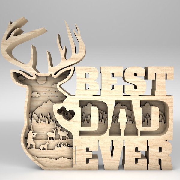 Multilayer Best Dad Ever Scene Art SVG, Hunting Dad svg, Hunting scene svg,Gift for Dad, Fathers Day svg,Glowforge svg files,Laser cut files