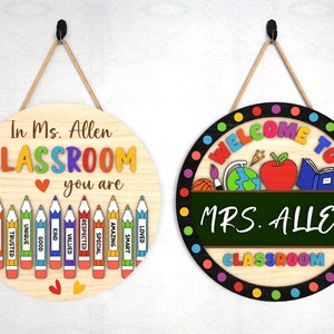 Crayon personnalisé rond signe de porte de professeur SVG, cadeau pour professeur, accroche-porte appréciation professeur svg, fichiers svg Glowforge, fichiers découpés au Laser