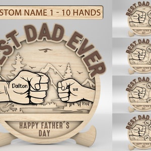 Personalisierte Dad und Kid Hands Fist Bump Mountain Zeichen SVG, Best Dad Ever SVG, Geschenk für Papa, Vatertagsgeschenke svg, Glowforge svg-Dateien
