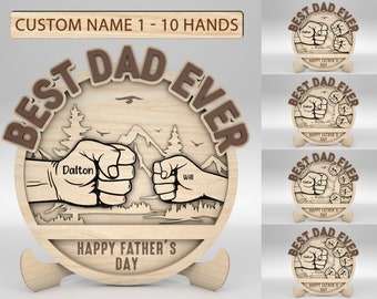 Personalized Dad And Kid Hands Fist Bump Mountain Sign SVG, Best Dad Ever svg, Gift for Dad, Fathers Day Gifts svg, Glowforge svg files