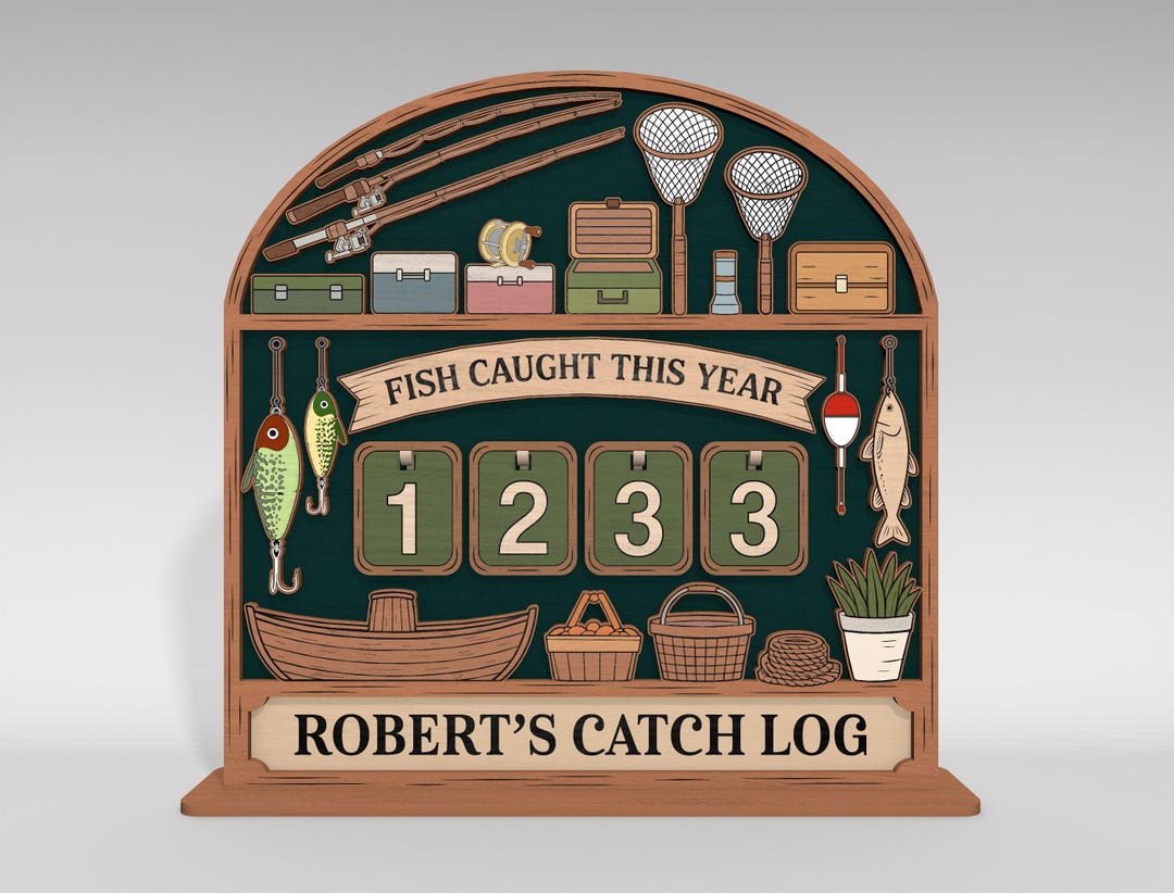 Fish Caught This Year Tracker Sign SVG, Personalized Catch Log Counter ...