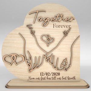 Coppia personalizzata mani unite per sempre segno SVG, regalo per coppia, regali di anniversario svg, file svg Glowforge di San Valentino, file tagliati al laser